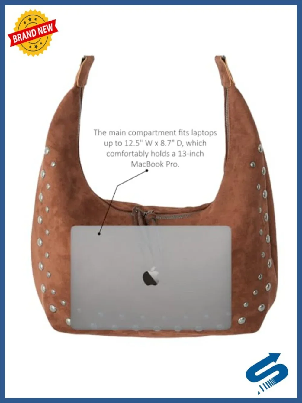 Studded Faux Suede Hobo Bag with Adjustable Strap, Spacious Tote Purse